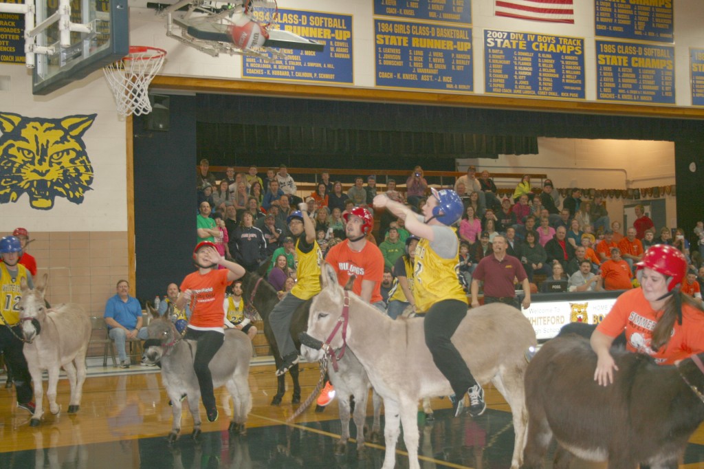Heehaw! Donkey basketball game raises funds for Whiteford After Prom